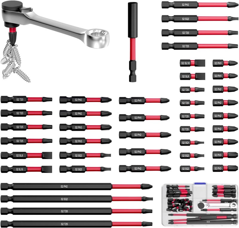 YOSIGHT 46Pcs Screwdriver Bits Set, S2 Steel Screwdriver Impact Bits Kit With 1Pc Magnetic Bit Holder & a Wrench, Used for Power Screwdrivers and Electric Drill Drivers - Image 1